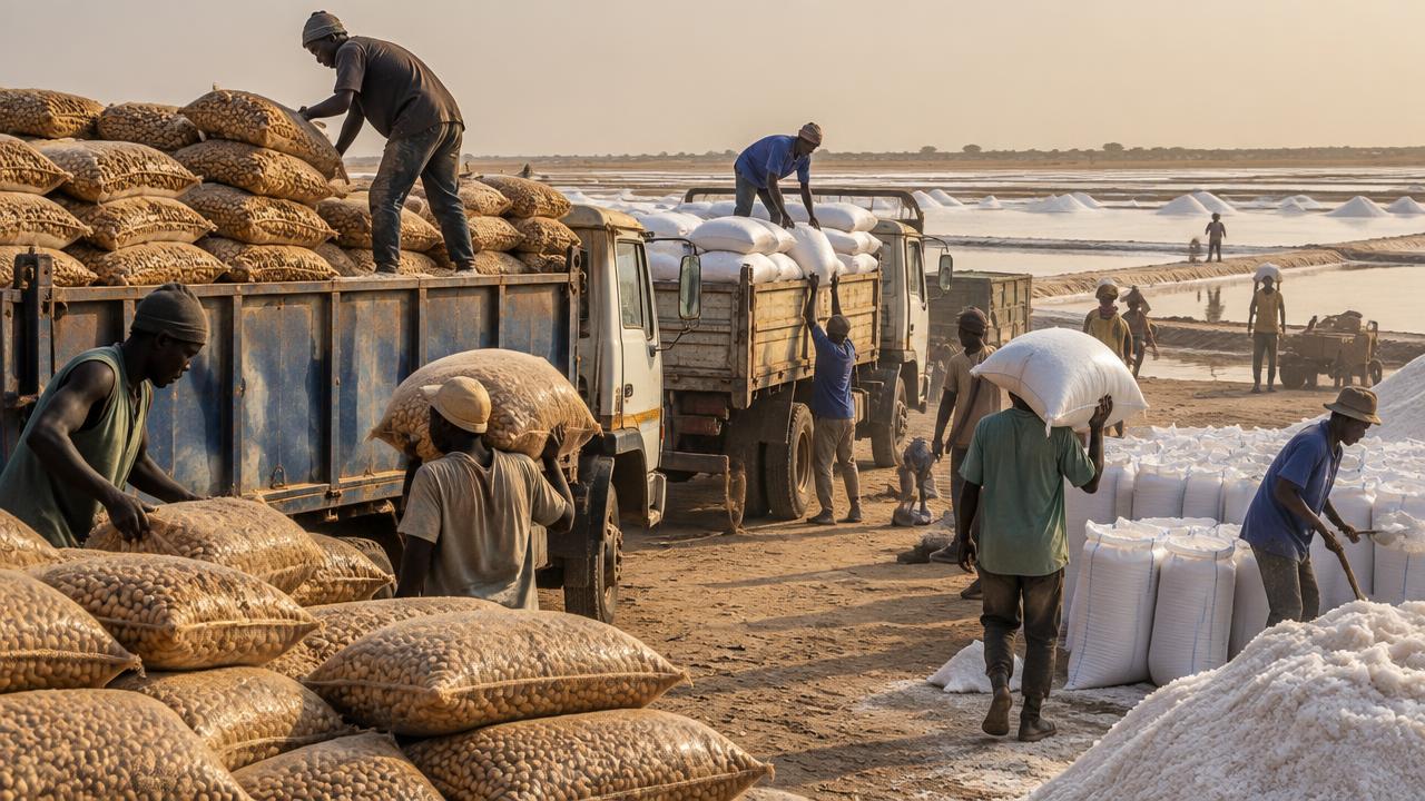 Camions d'arachide et de sel équipés de GPS sur le corridor Kaolack–Dakar–Gambie