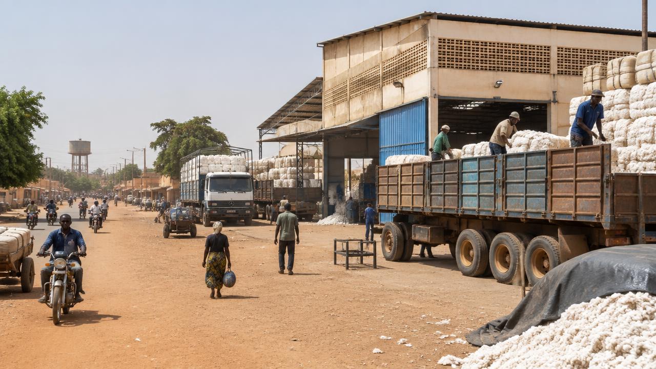 Camions de collecte de coton équipés de traceurs GPS sur l'axe Koudougou–Ouagadougou