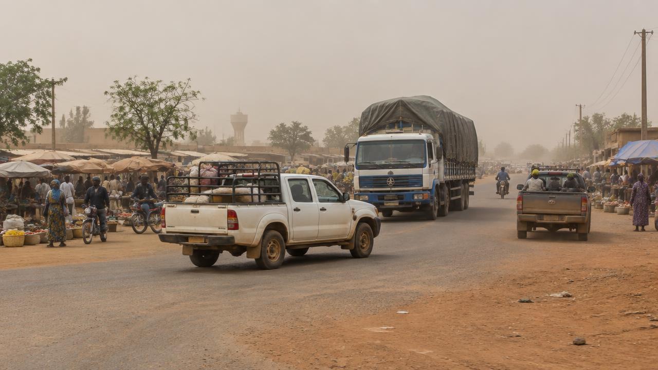 Camions et véhicules d'organisations équipés de GPS sur l'axe Ouahigouya–Ouagadougou au Nord du Burkina Faso