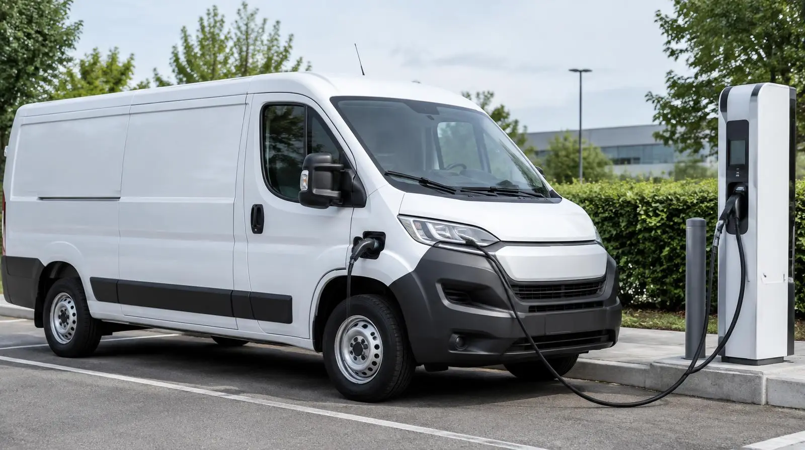 Fourgon électrique de livraison en charge, batterie surveillée par capteur de température